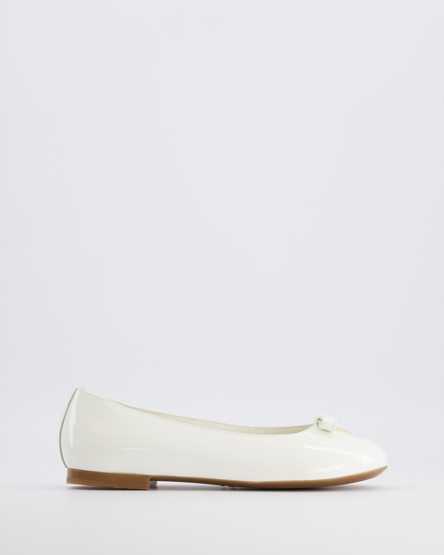 Dolce & Gabbana Kids White Patent Mary Jane Ballet Flats with Gold Logo Size 34 RRP £345