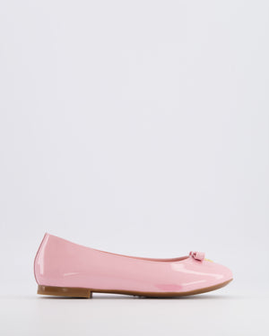 Dolce & Gabbana Kids Pink Patent Leather Ballet Flat Shoes with Gold Logo and Bow Size 34 RRP £315