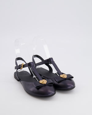Versace Kids Dark Navy Leather Ballet Flats with Gold Heart Detail Size 33 RRP £400