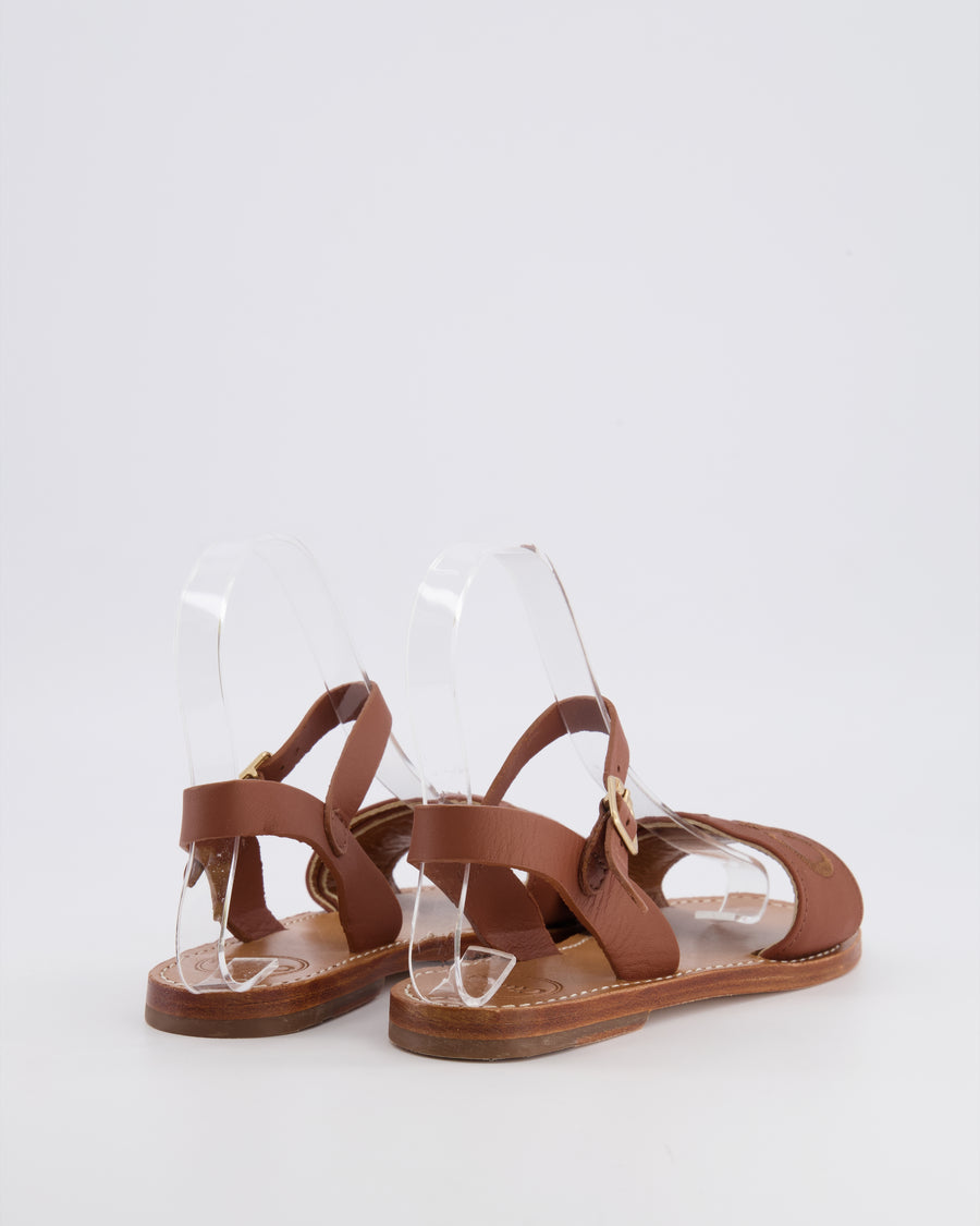 Chloé Kids Brown Leather Embroidered Logo Sandals Size 33 RRP £280