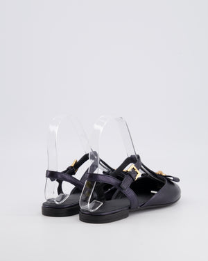 Versace Kids Dark Navy Leather Ballet Flats with Gold Heart Detail Size 33 RRP £400