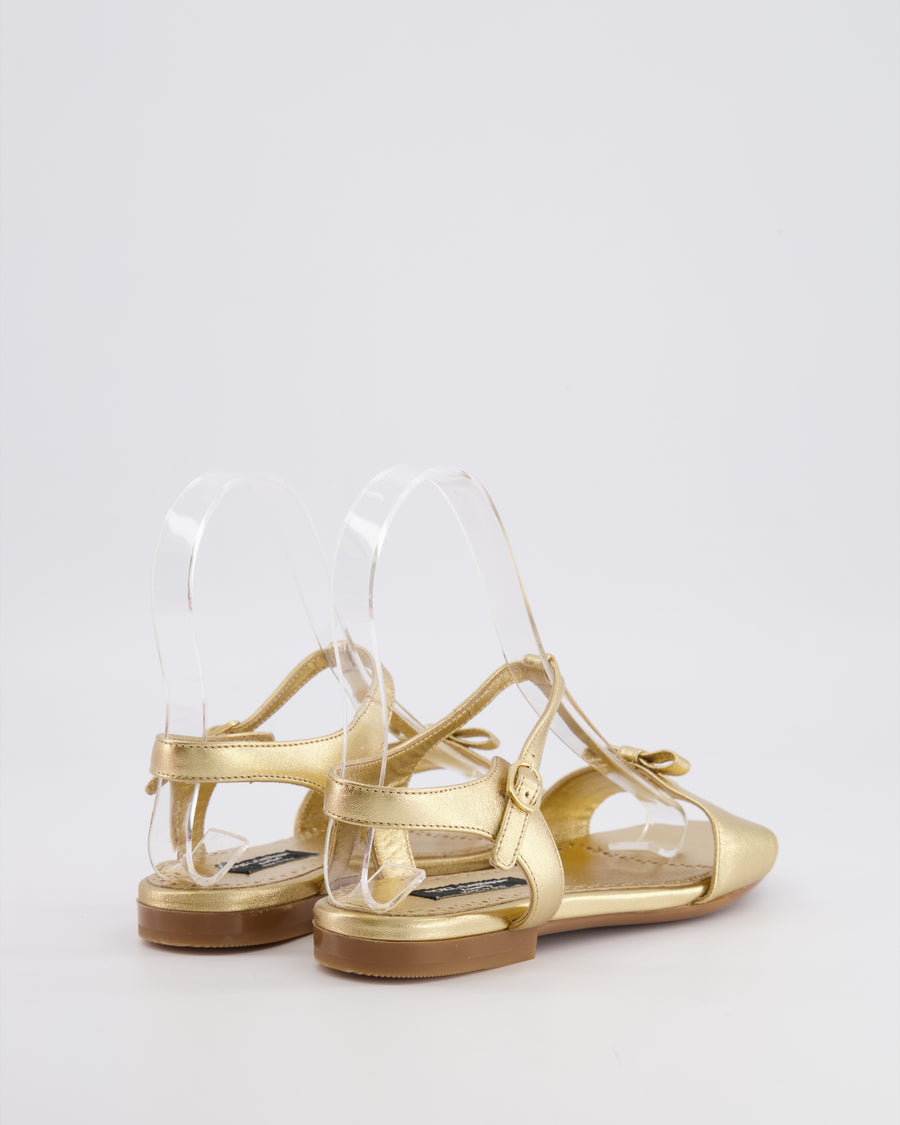 Dolce & Gabbana Kids Gold Leather Sandals with Gold Logo Size 33 RRP £335
