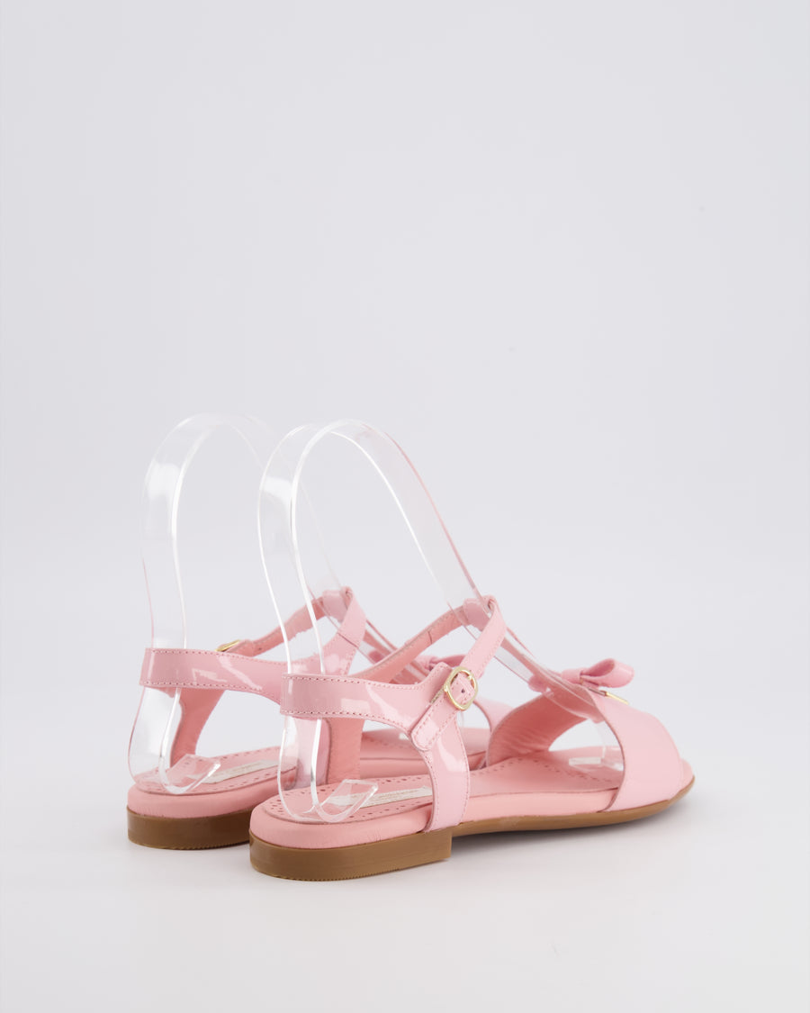 Dolce & Gabbana Kids Pink Patent Leather Sandals with Gold Logo Size 33 RRP £335