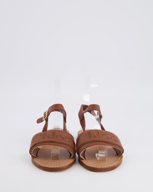 Chloé Kids Brown Leather Embroidered Logo Sandals Size 33 RRP £280
