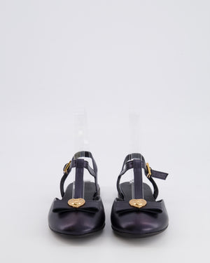 Versace Kids Dark Navy Leather Ballet Flats with Gold Heart Detail Size 33 RRP £400