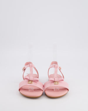 Dolce & Gabbana Kids Pink Patent Leather Sandals with Gold Logo Size 33 RRP £335