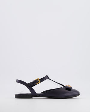 Versace Kids Dark Navy Leather Ballet Flats with Gold Heart Detail Size 33 RRP £400