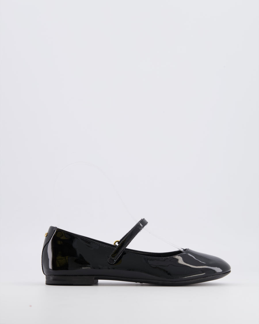 Dolce & Gabbana Kids Black Patent Mary Jane Ballet Flats with Gold Logo Size 34 RRP £345