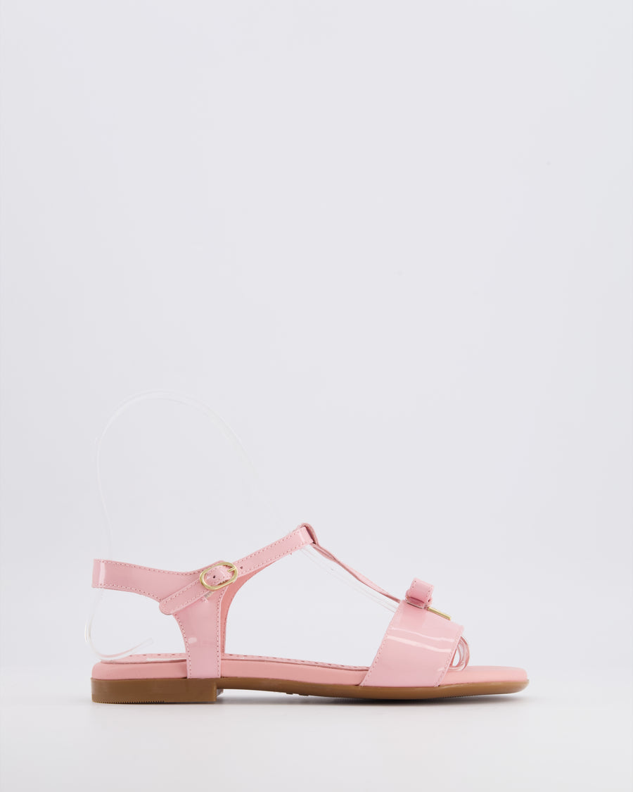 Dolce & Gabbana Kids Pink Patent Leather Sandals with Gold Logo Size 33 RRP £335
