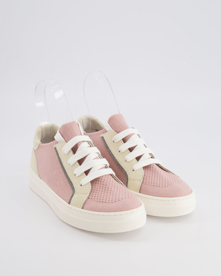 Brunello Cucinelli Kids Pink and Beige Suede Trainers Size 33 RRP £380