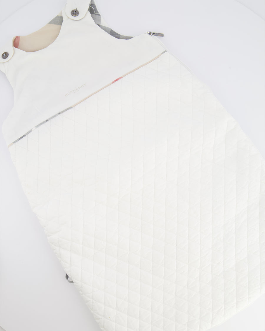 Burberry Baby White Sleeping Bag with Checkered Details