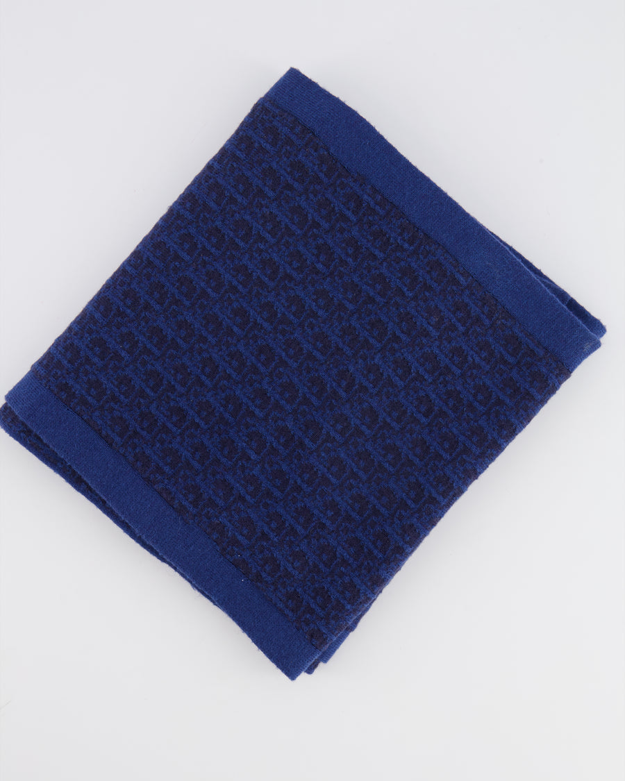 Christian Dior Kids Blue Dior Oblique Logo Wool Scarf RRP £250