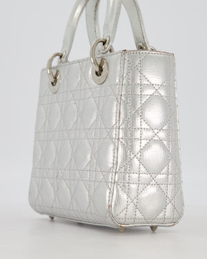 Christian Dior Small Lady Dior Bag in Silver Metallic Cannage Lambskin Leather with Silver Hardware