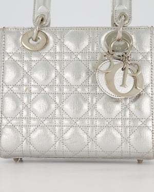 Christian Dior Small Lady Dior Bag in Silver Metallic Cannage Lambskin Leather with Silver Hardware