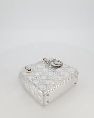 Christian Dior Small Lady Dior Bag in Silver Metallic Cannage Lambskin Leather with Silver Hardware