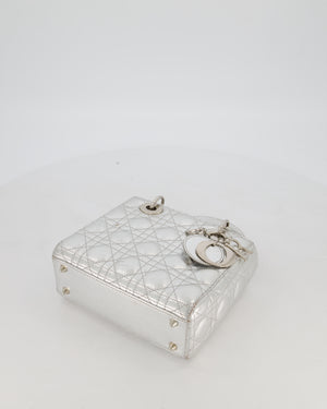 Christian Dior Small Lady Dior Bag in Silver Metallic Cannage Lambskin Leather with Silver Hardware