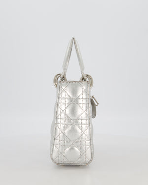 Christian Dior Small Lady Dior Bag in Silver Metallic Cannage Lambskin Leather with Silver Hardware