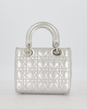 Christian Dior Small Lady Dior Bag in Silver Metallic Cannage Lambskin Leather with Silver Hardware
