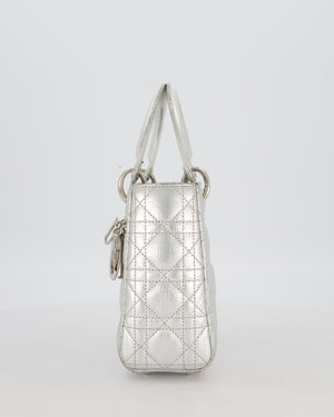 Christian Dior Small Lady Dior Bag in Silver Metallic Cannage Lambskin Leather with Silver Hardware