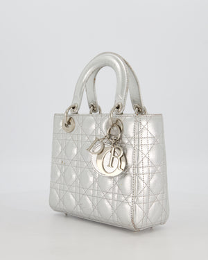 Christian Dior Small Lady Dior Bag in Silver Metallic Cannage Lambskin Leather with Silver Hardware
