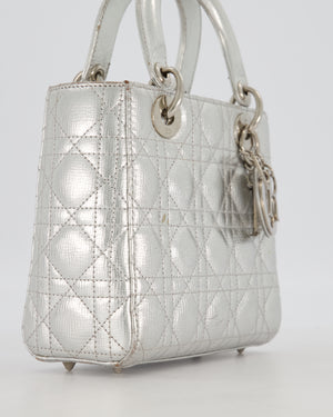 Christian Dior Small Lady Dior Bag in Silver Metallic Cannage Lambskin Leather with Silver Hardware