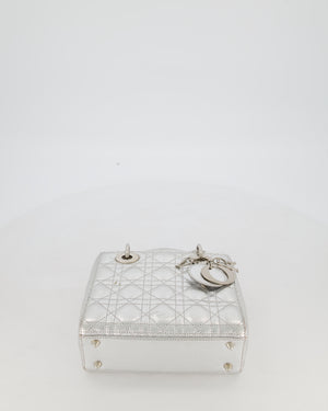 Christian Dior Small Lady Dior Bag in Silver Metallic Cannage Lambskin Leather with Silver Hardware