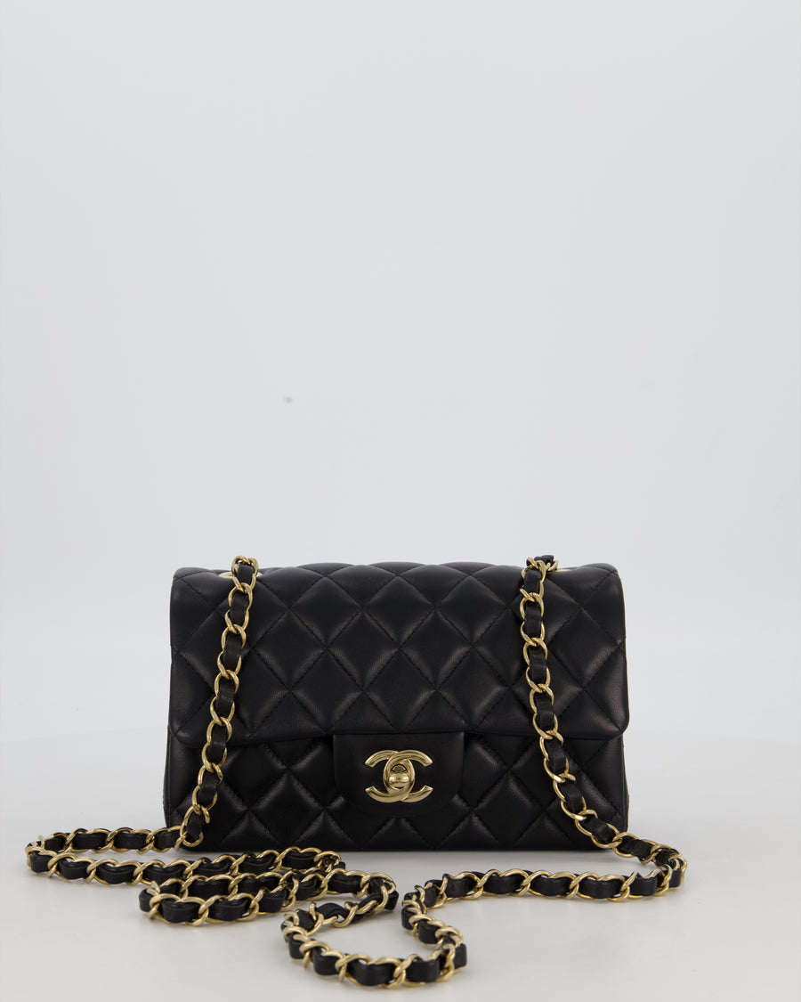 Chanel Black Mini Rectangular Flap Bag in Lambskin Leather with Gold Hardware