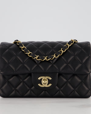 Chanel Black Mini Rectangular Flap Bag in Lambskin Leather with Gold Hardware