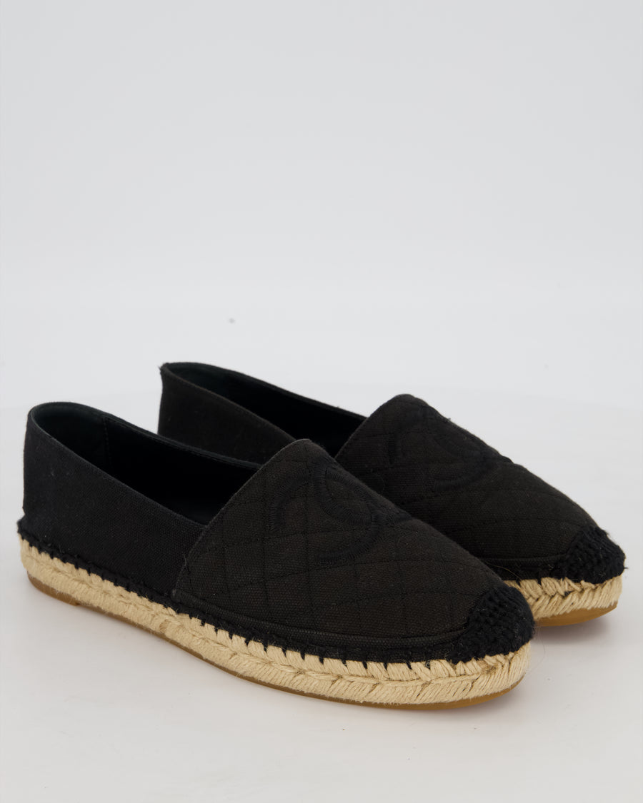 Chanel Black Canvas Espadrilles with CC Logo Size EU 38