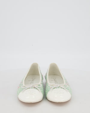 Chanel Multicolour Tweed Ballet Flats With White Patent Toe Cap Size EU 37.5