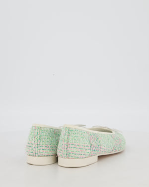 Chanel Multicolour Tweed Ballet Flats With White Patent Toe Cap Size EU 37.5