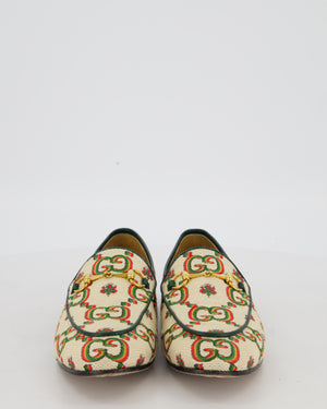 Gucci Cream, Green and Red Jumbo GG Supreme Horsebit Loafers in Canvas Size EU 38