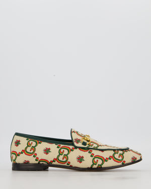 Gucci Cream, Green and Red Jumbo GG Supreme Horsebit Loafers in Canvas Size EU 38