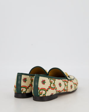 Gucci Cream, Green and Red Jumbo GG Supreme Horsebit Loafers in Canvas Size EU 38