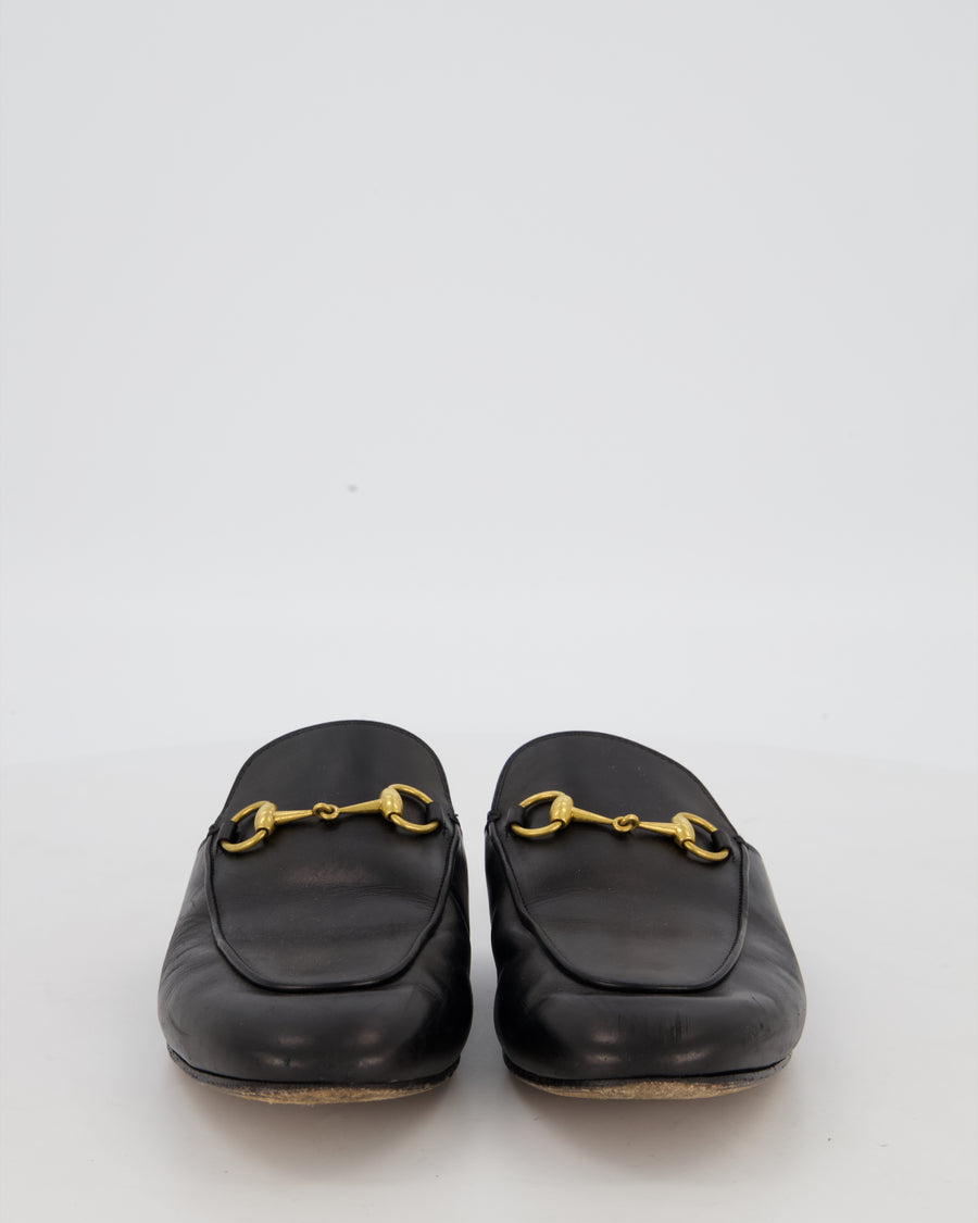 Gucci Black Princetown Horsebit Slippers in Calfskin Leather With Gold Horsebit Hardware Size 38.5 RRP £760