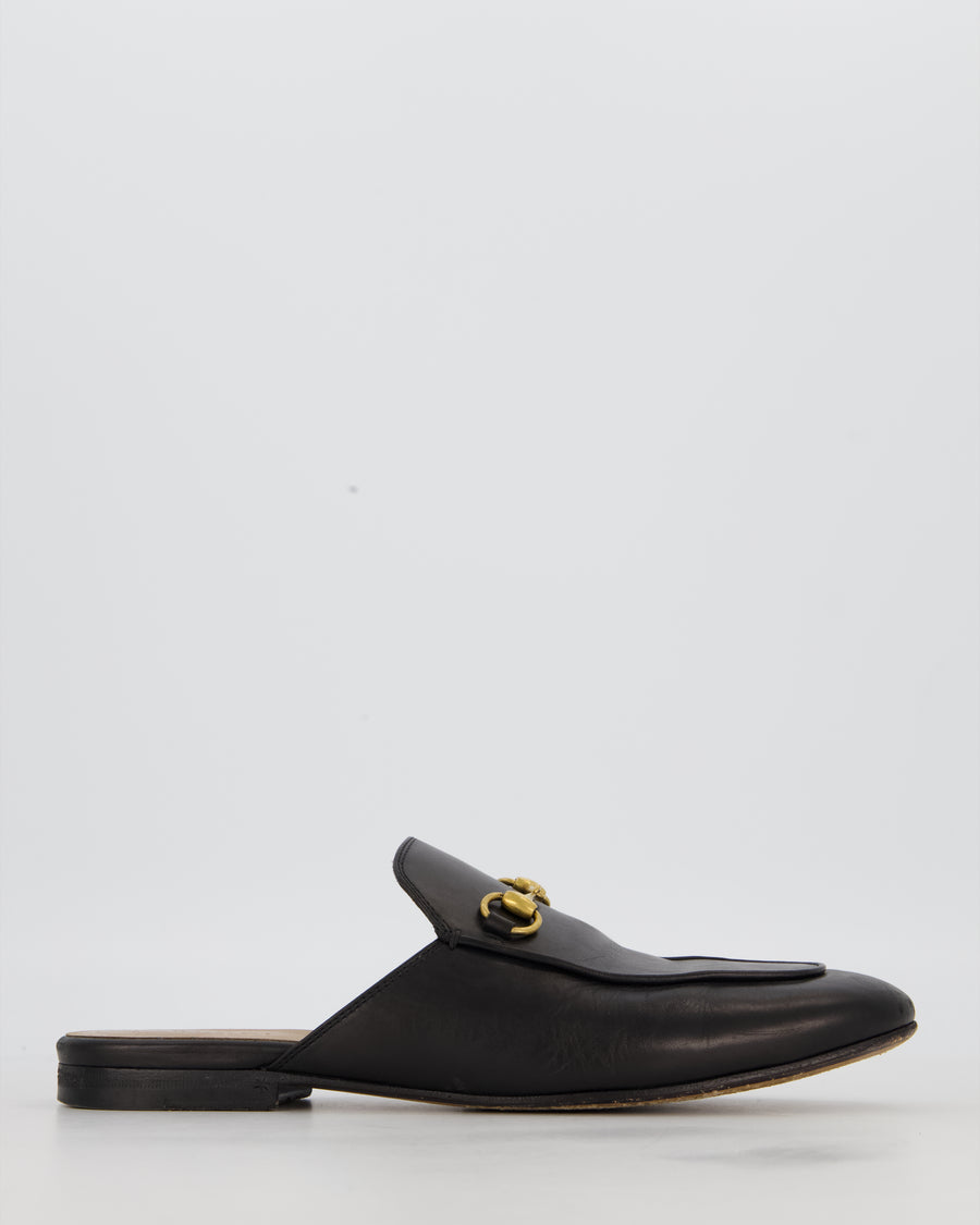 Gucci Black Princetown Horsebit Slippers in Calfskin Leather With Gold Horsebit Hardware Size 38.5 RRP £760