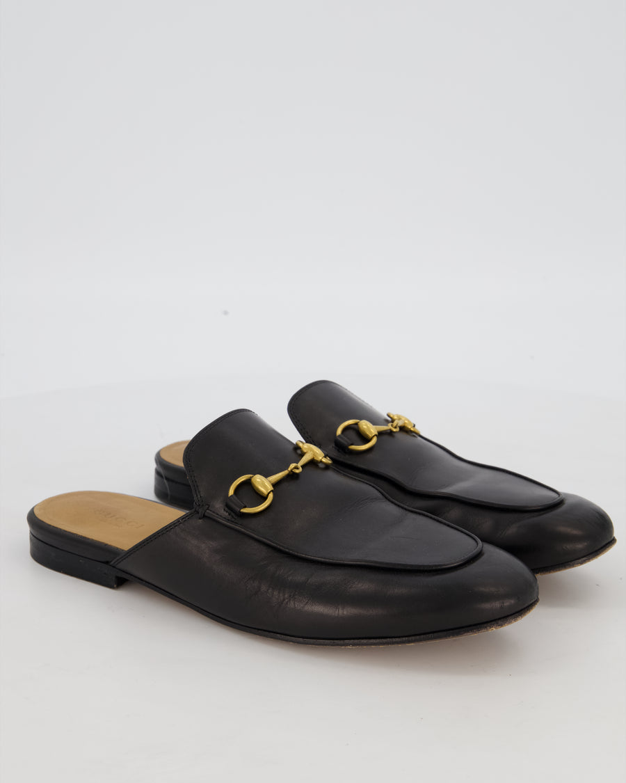 Gucci Black Princetown Horsebit Slippers in Calfskin Leather With Gold Horsebit Hardware Size 38.5 RRP £760