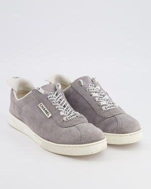 Chanel CC Logo Court Trainers in Grey Suede with White Soles and Black CC Logo Detail Size EU 37.5