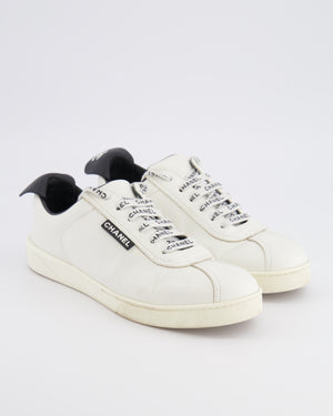 Chanel CC Logo Court Trainers in White Leather with Black Details and Back CC Logo Size EU 37.5