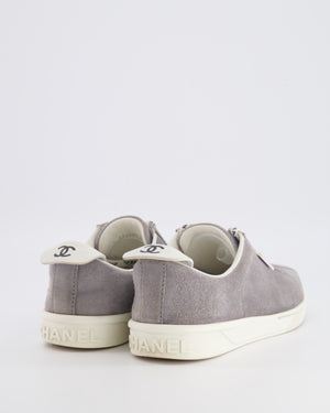 Chanel CC Logo Court Trainers in Grey Suede with White Soles and Black CC Logo Detail Size EU 37.5