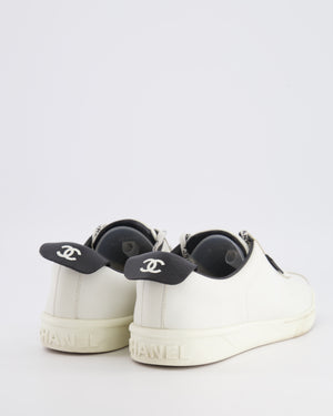 Chanel CC Logo Court Trainers in White Leather with Black Details and Back CC Logo Size EU 37.5