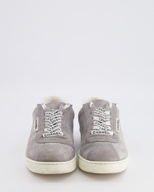 Chanel CC Logo Court Trainers in Grey Suede with White Soles and Black CC Logo Detail Size EU 37.5