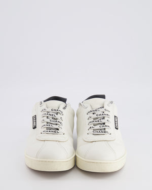 Chanel CC Logo Court Trainers in White Leather with Black Details and Back CC Logo Size EU 37.5