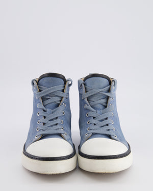 Hermès Blue Suede Jimmy High-Top Trainers with Leather Logo Detail and White Soles Size EU 38
