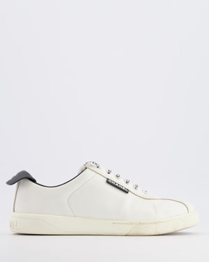 Chanel CC Logo Court Trainers in White Leather with Black Details and Back CC Logo Size EU 37.5