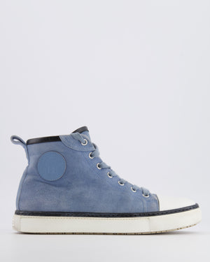 Hermès Blue Suede Jimmy High-Top Trainers with Leather Logo Detail and White Soles Size EU 38
