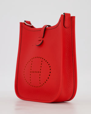 Hermès Mini Evelyne Bag in Rouge Radieux Clemence Leather with Palladium Hardware