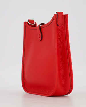 Hermès Mini Evelyne Bag in Rouge Radieux Clemence Leather with Palladium Hardware