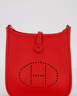 Hermès Mini Evelyne Bag in Rouge Radieux Clemence Leather with Palladium Hardware