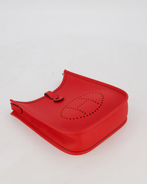 Hermès Mini Evelyne Bag in Rouge Radieux Clemence Leather with Palladium Hardware